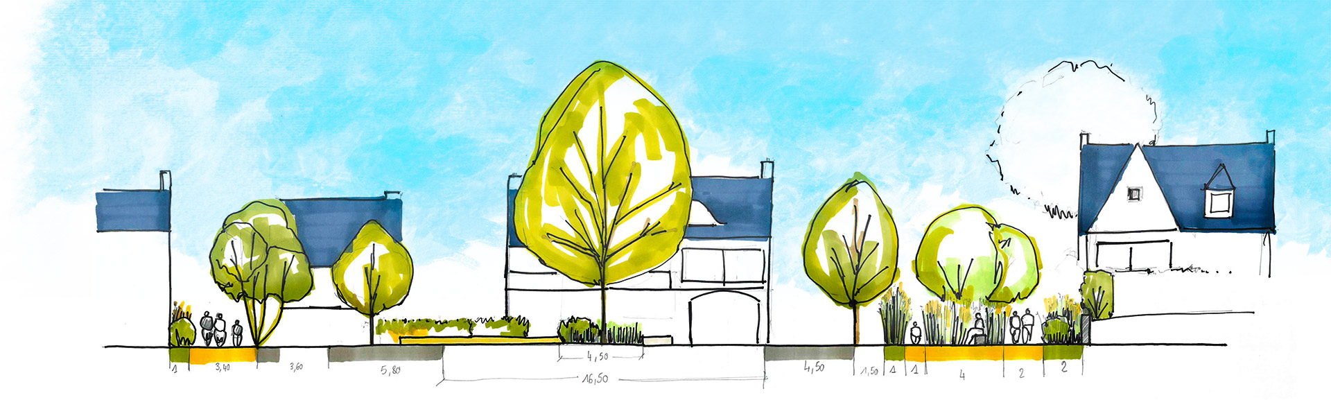 Esquisse en coupe Place Hirello