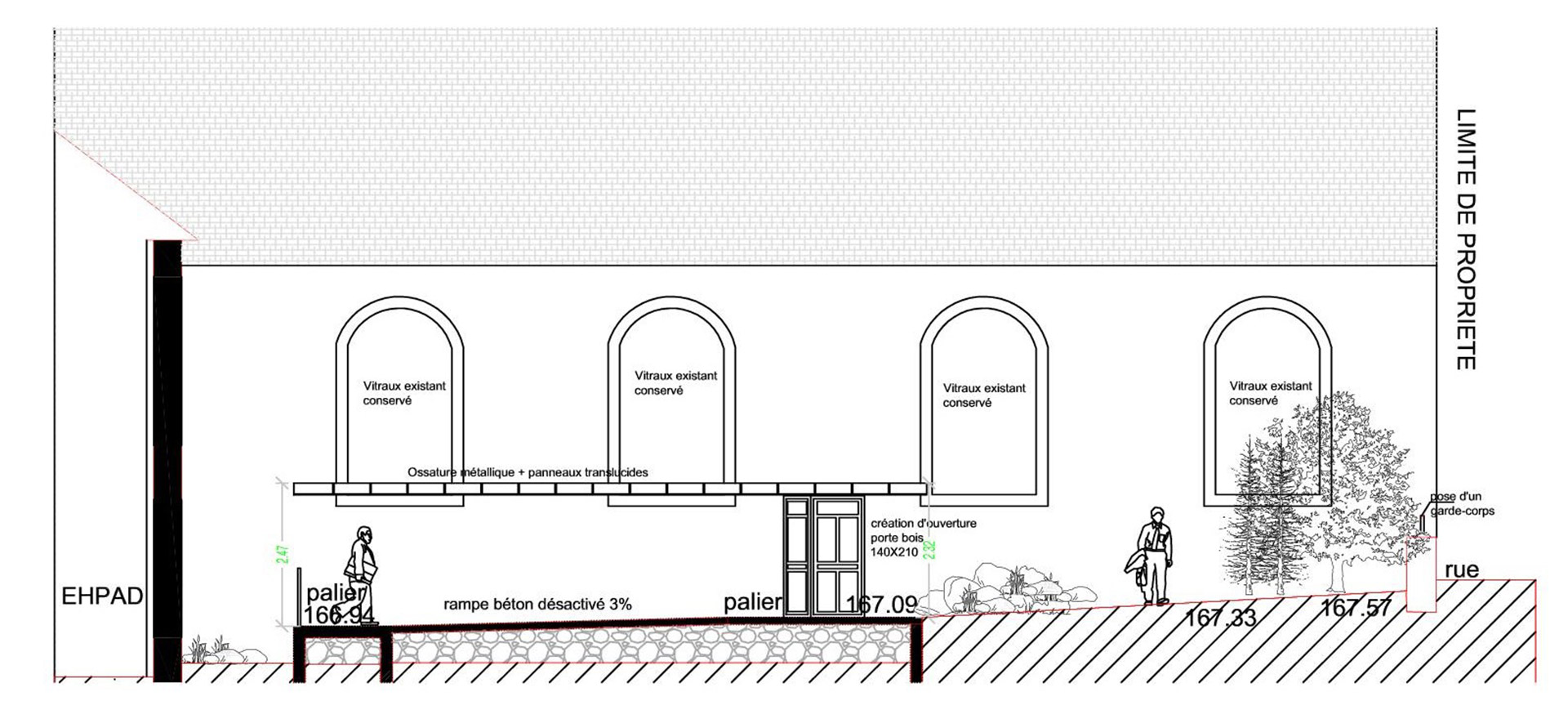 Centre hospitalier de Loudéac, vue en coupe