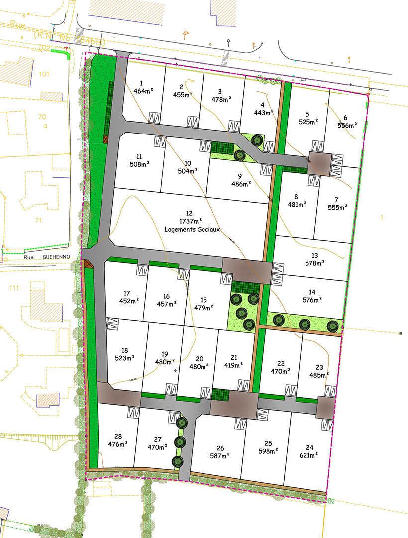 Plan des espaces communs, lotissement Domaine du Mené